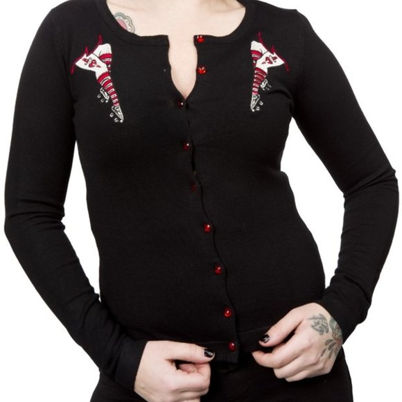 Sourpuss Sweaters - SOURPUSS - DERBY DARLING CARDIGAN SWEATER - SMALL
